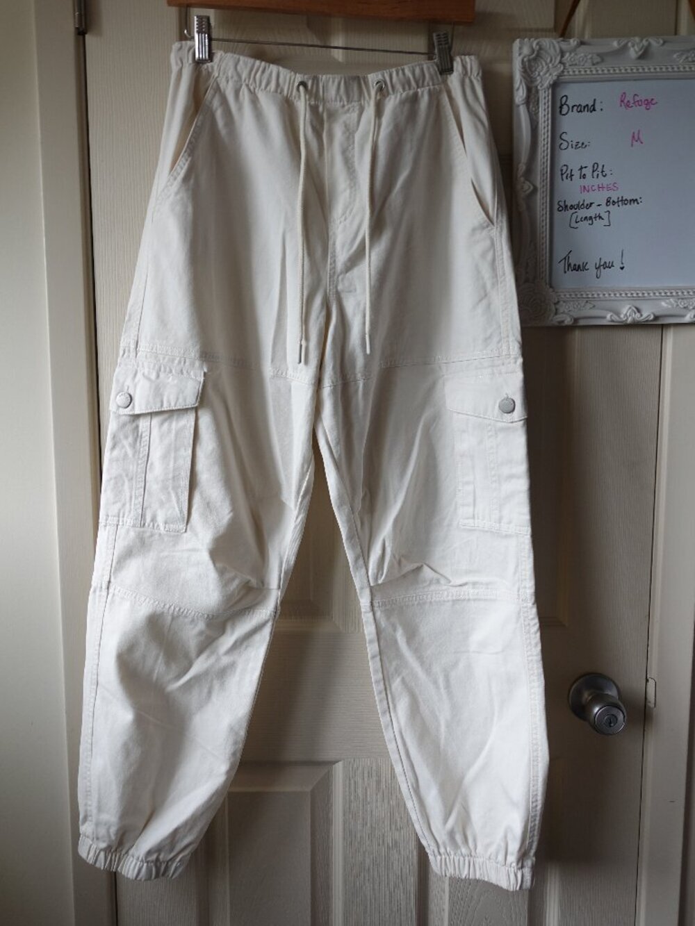 refuge Cream Cargo Jogger Trousers with Drawstring Waist NWOT